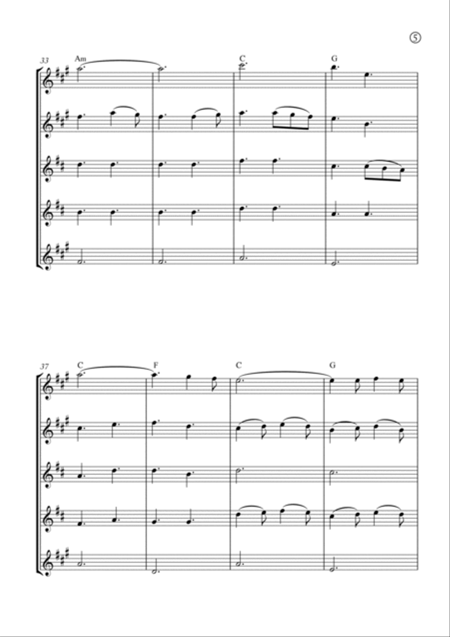 Oh Holy night Saxophone Quintet scores gallery preview page 5
