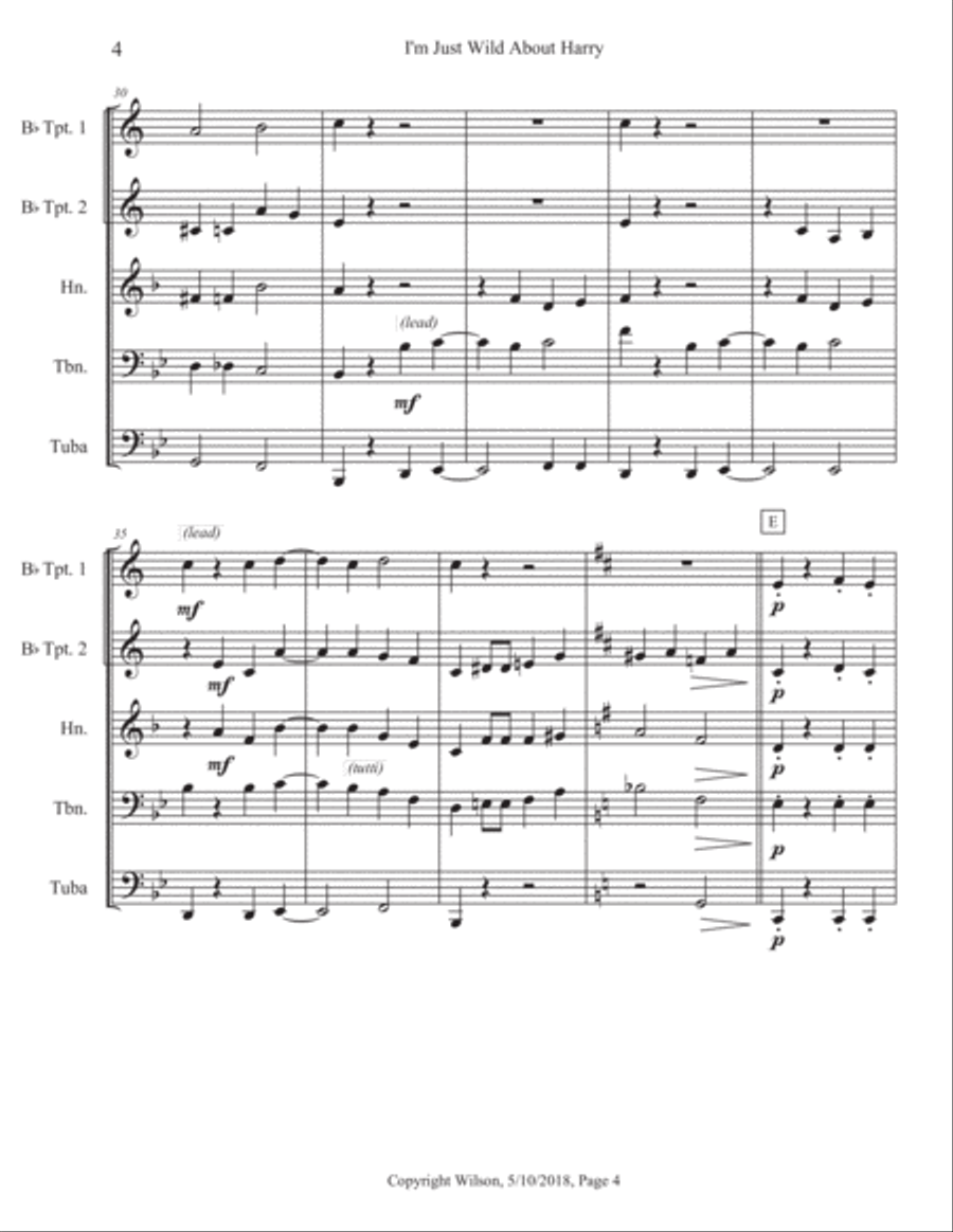I'm Just Wild About Harry Brass Quintet scores gallery preview page 5