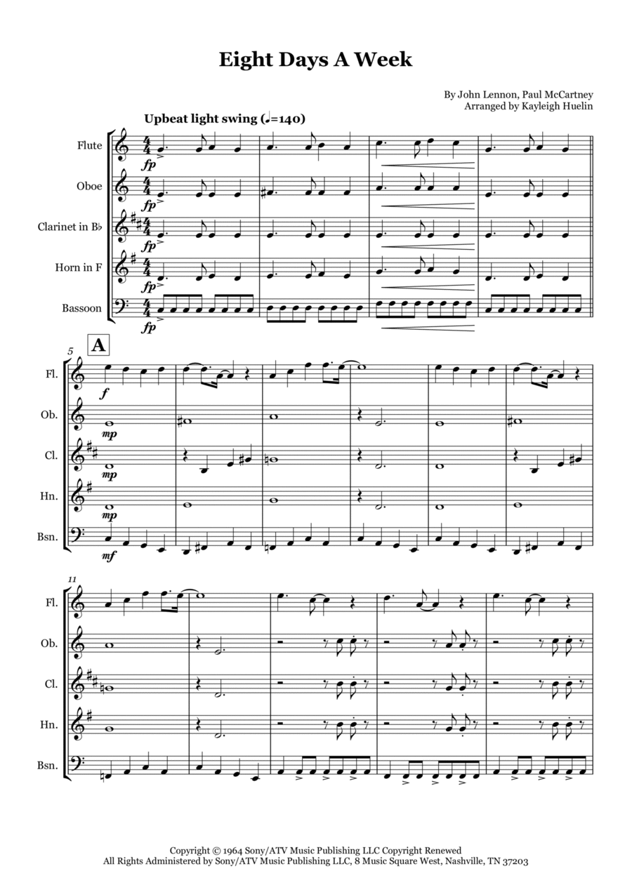 Eight Days A Week Woodwind Quintet scores gallery preview page 1