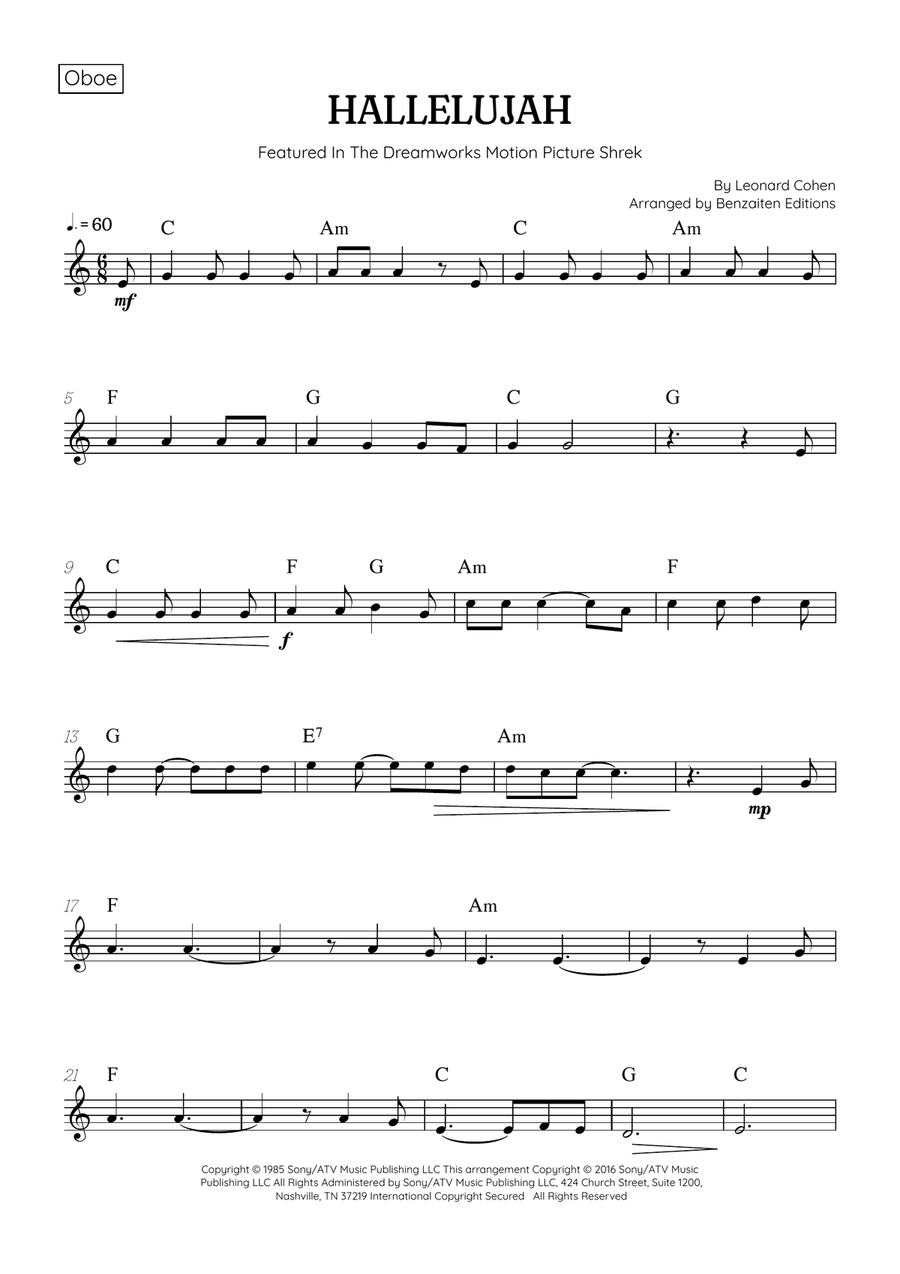 Hallelujah Oboe Solo scores gallery preview page 1