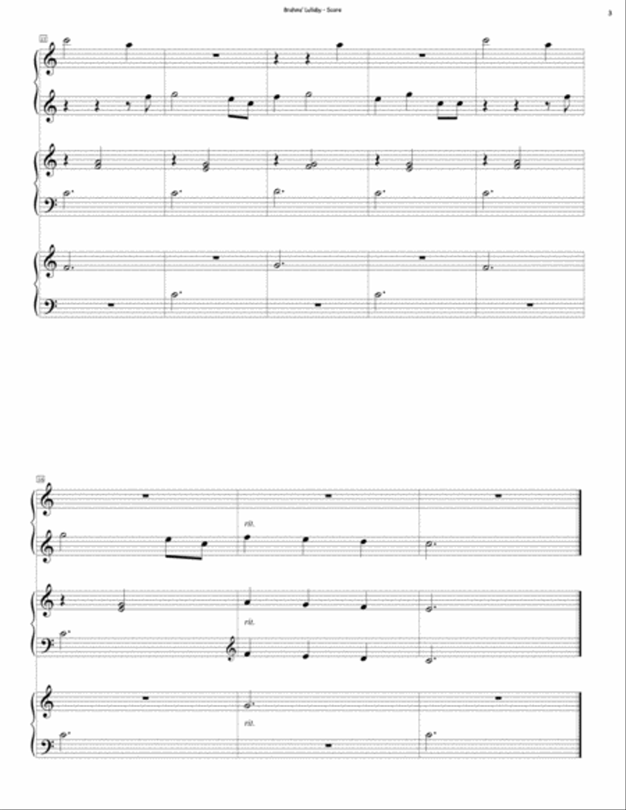 Brahms' Lullaby Piano Trio (1 Piano, 6 Hands) Piano Trio scores gallery preview page 3