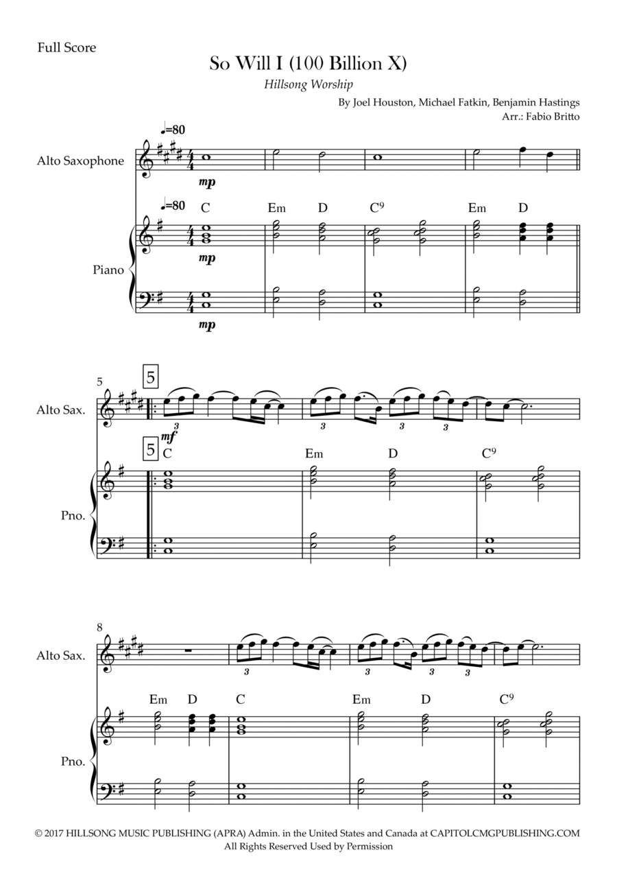 So Will I (100 Billion X) Alto Saxophone scores gallery preview page 1