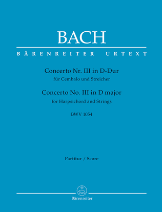 Book cover for Concerto for Harpsichord and Strings Nr. 3 D major BWV 1054
