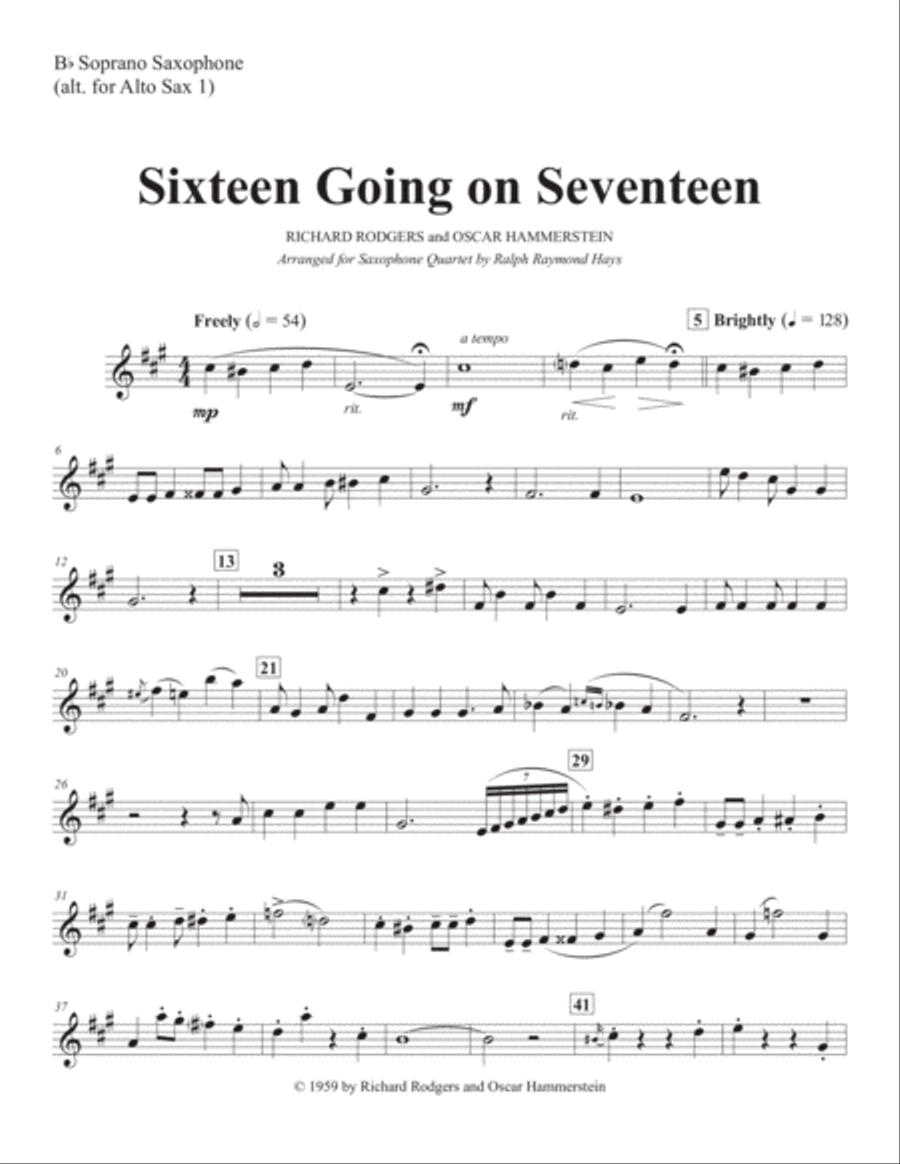 Sixteen Going On Seventeen Saxophone Quartet scores gallery preview page 5