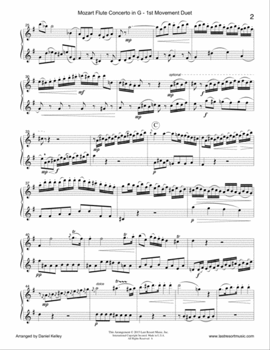 Concerto in G Major K. 313 by Mozart - arranged for Flute Duet (1st Movement) Flute Duet scores gallery preview page 3