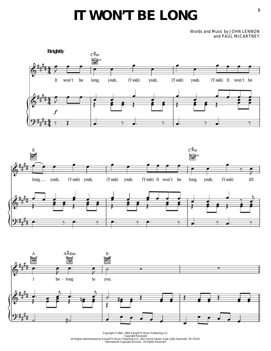 It Won't Be Long Piano, Vocal, Guitar scores gallery preview page 1