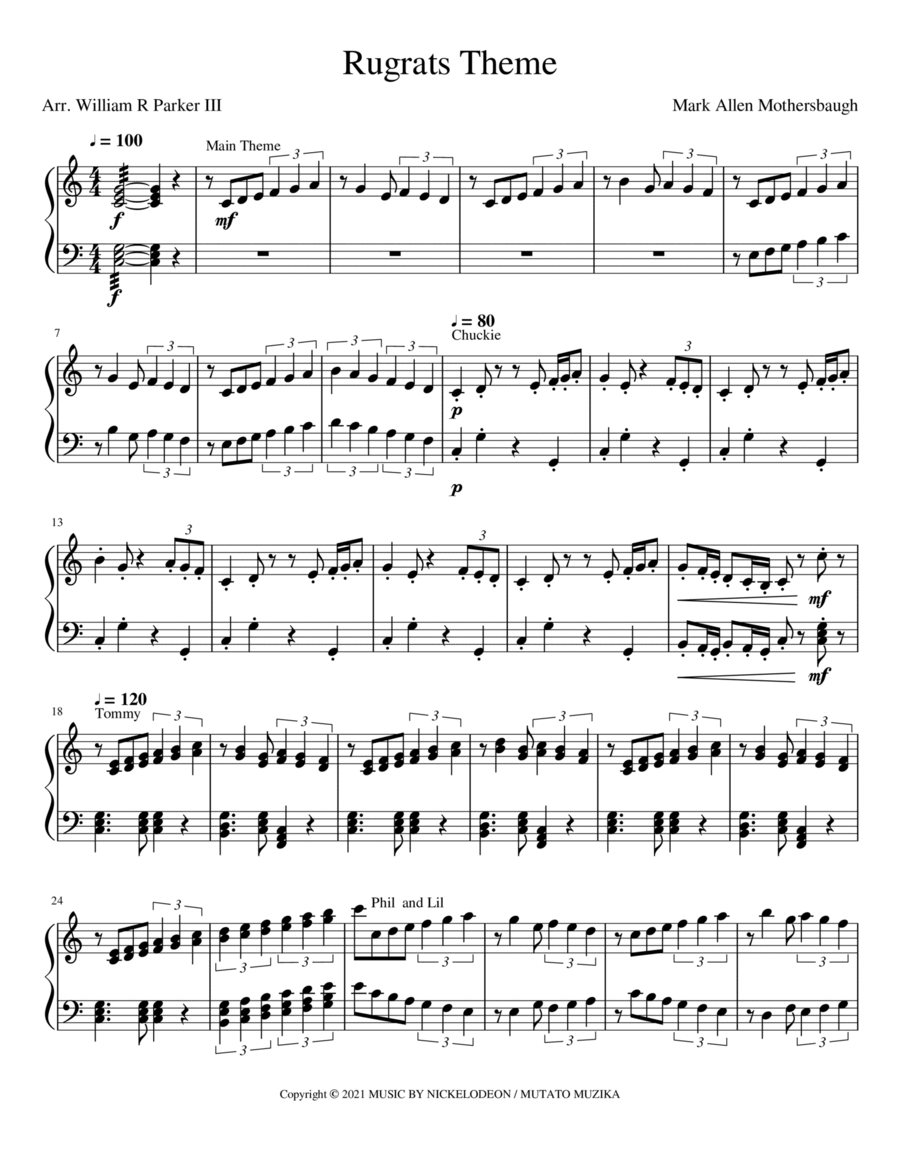 Rugrats Theme Piano Solo scores gallery preview page 1