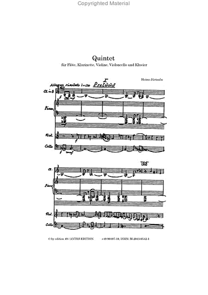 Quintett fur Flote, Klarinette, Violine, Violoncello und Klavier