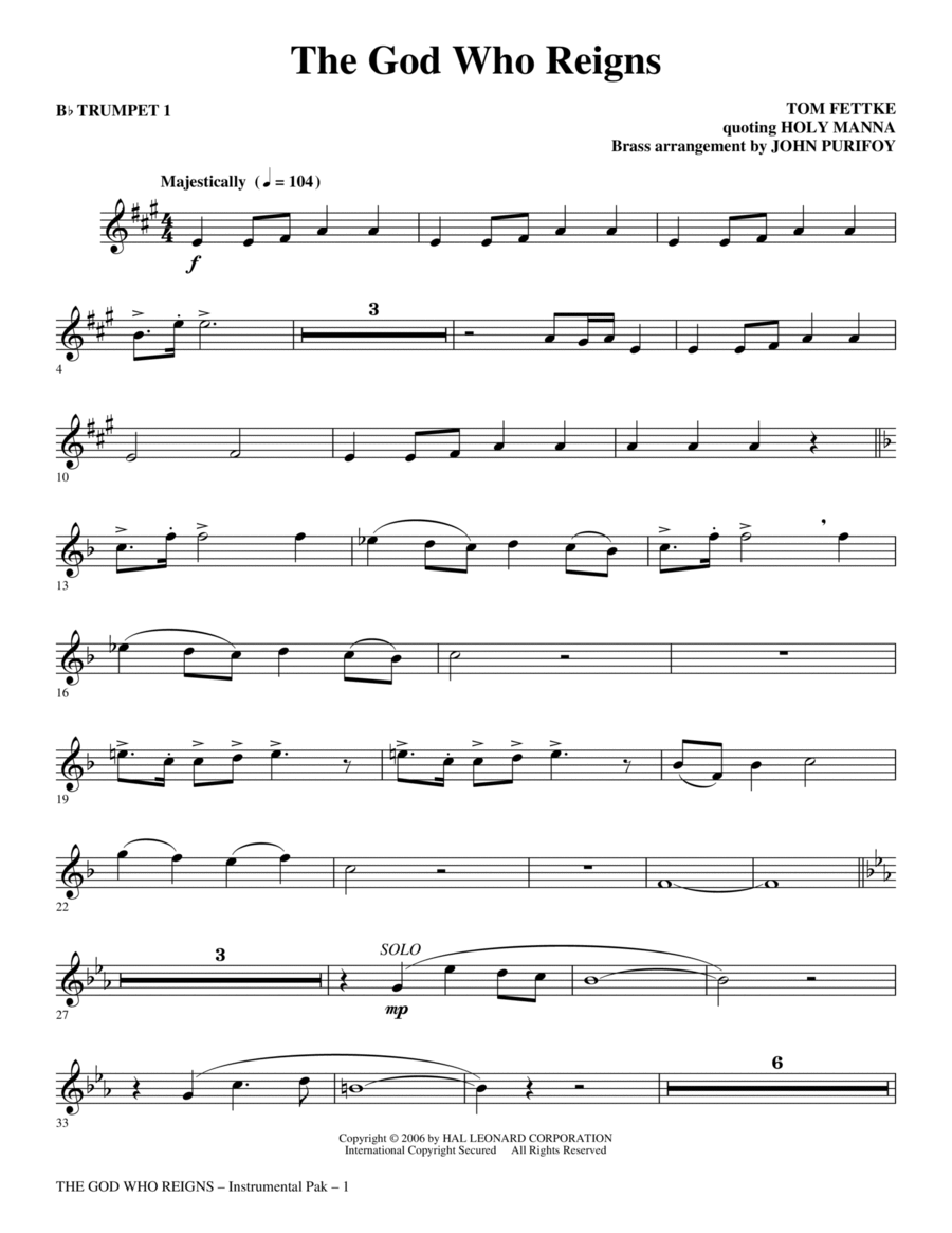 The God Who Reigns - Bb Trumpet 1 Choir scores gallery preview page 1