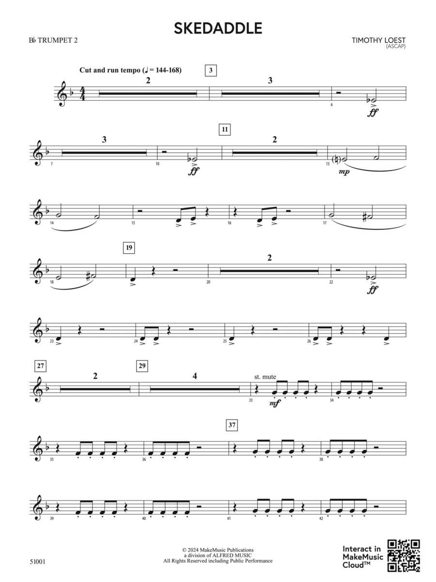 Skedaddle: 2nd B-flat Trumpet Concert Band scores gallery preview page 1