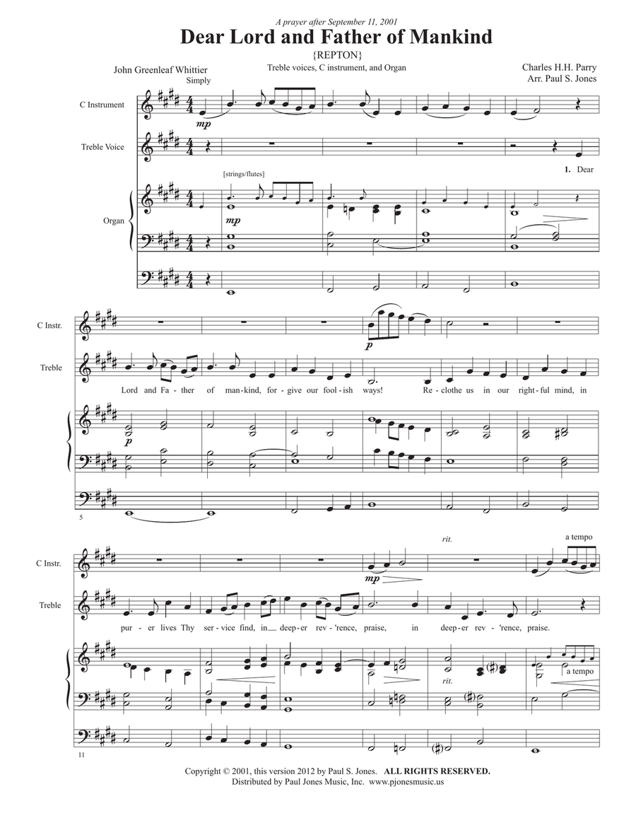 Dear Lord and Father of Mankind Unison Choir scores gallery preview page 1