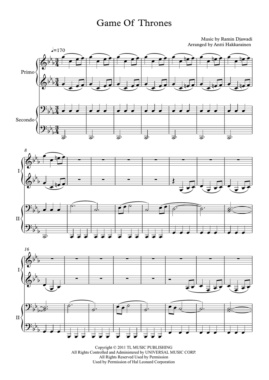 Game Of Thrones Game Of Thrones 1 Piano, 4-Hands scores gallery preview page 2
