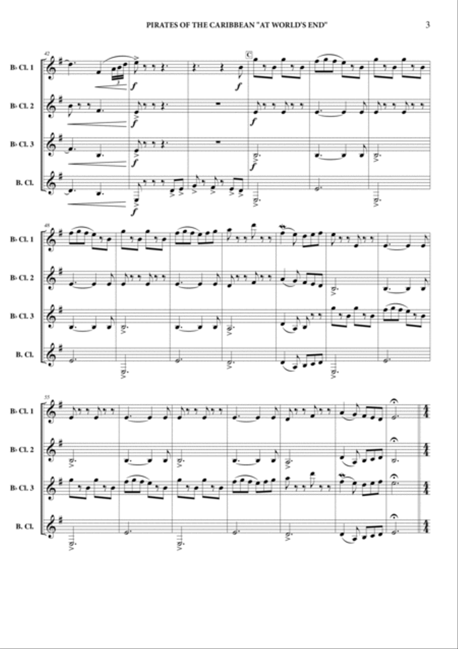 Pirates Of The Caribbean Clarinet Quartet scores gallery preview page 4