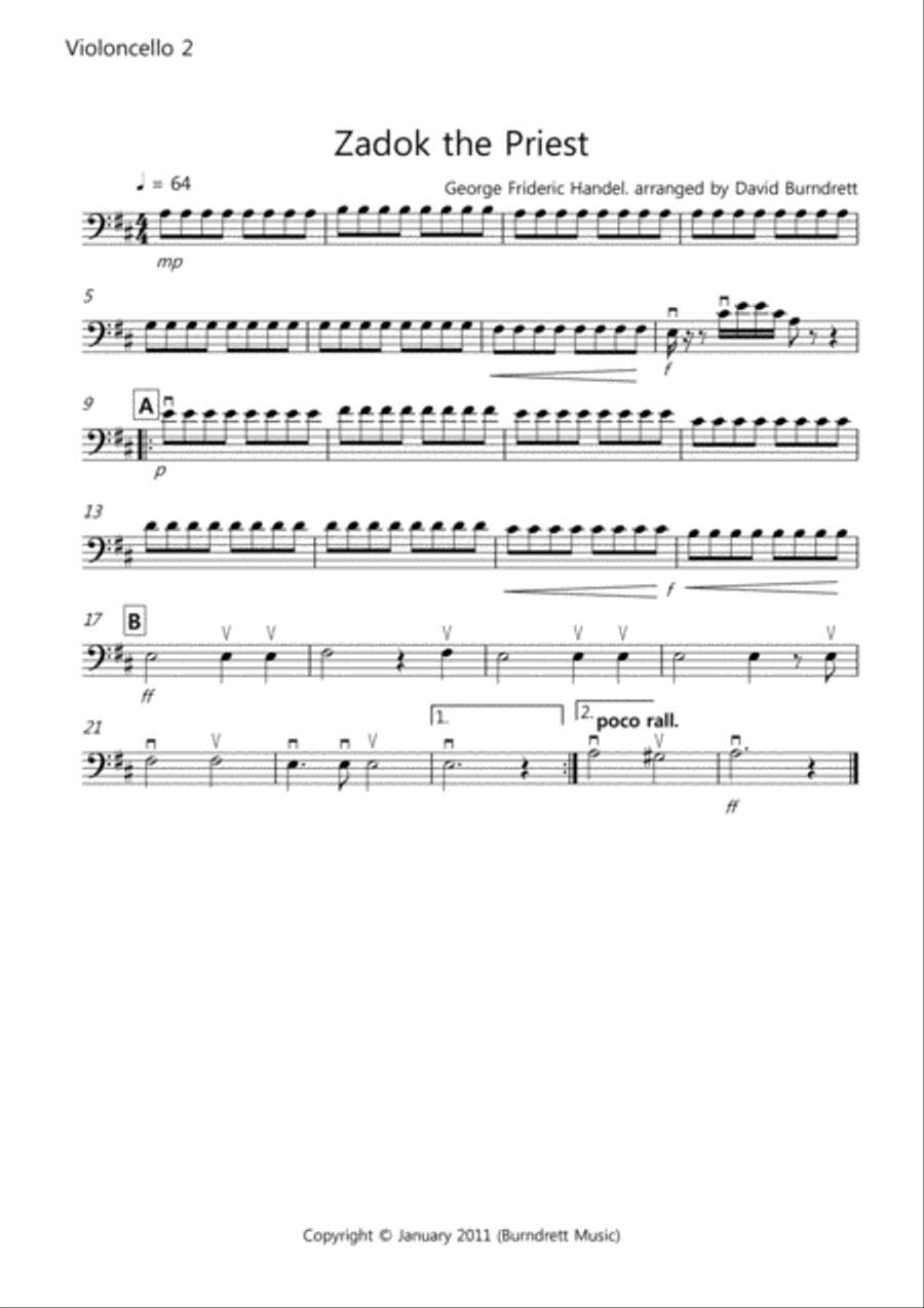 Zadok the Priest for Cello Quartet Cello Solo scores gallery preview page 4