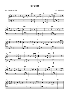 Fur Elise - Beethoven - Intermediate piano (Score and Chords)