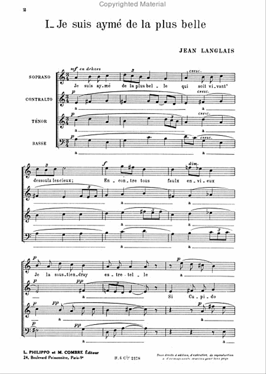 Chansons (2) Je suis ayme de la plus belle Choir scores gallery preview page 2
