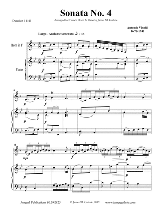 Book cover for Vivaldi: Sonata No. 4 for French Horn & Piano