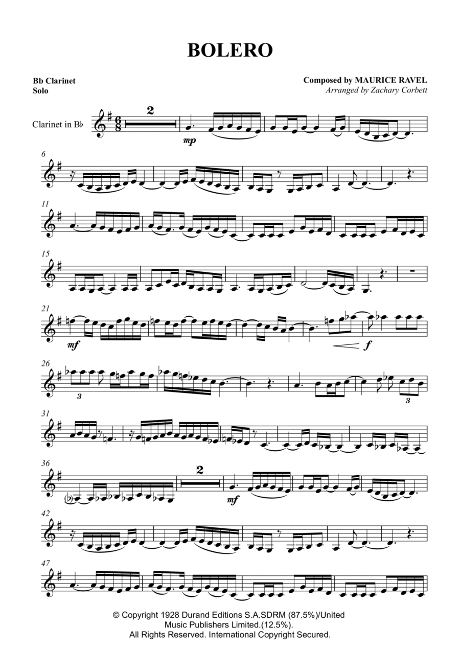 Bolero Clarinet Solo scores gallery preview page 1