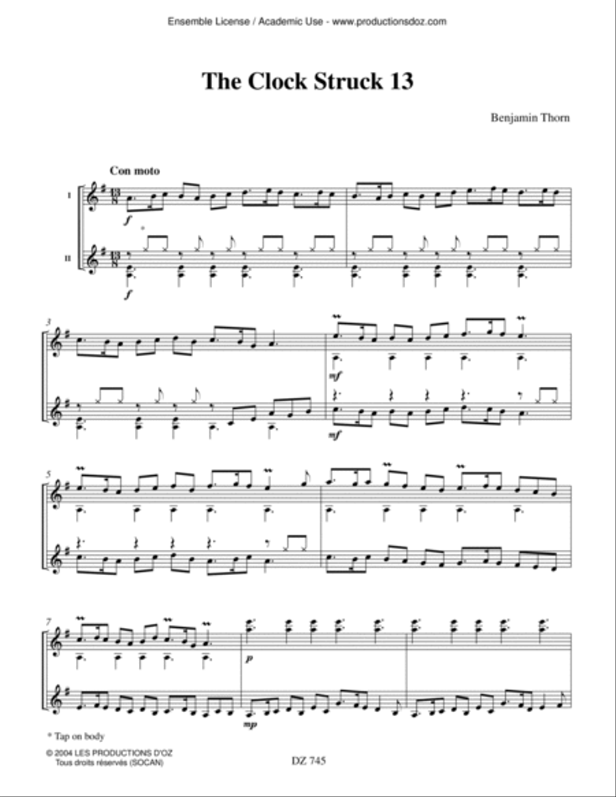 The Clock Struck 13 Classical Guitar scores gallery preview page 3