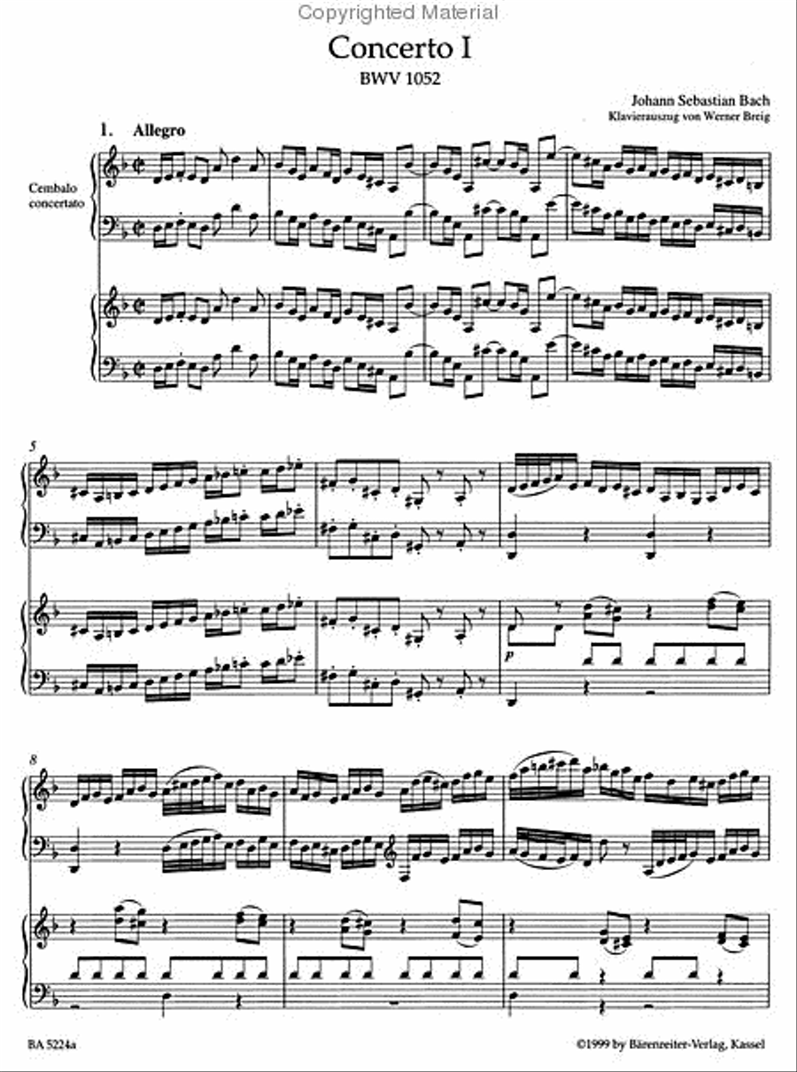 Concerto for Harpsichord and Strings No. 1 d minor BWV 1052 Harpsichord scores gallery preview page 2