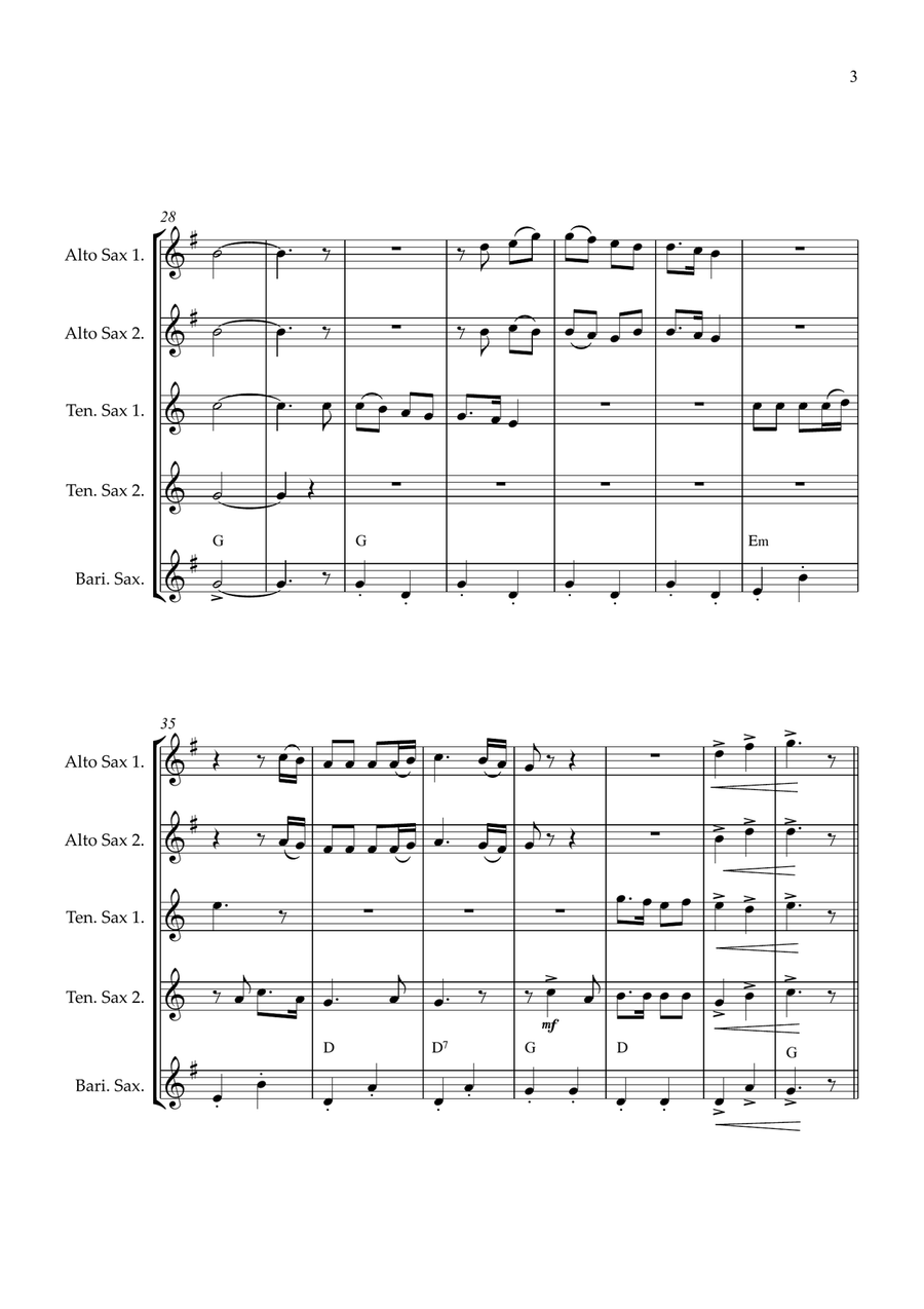 Joy To The World Sax quintet intermediate Saxophone Quintet scores gallery preview page 3