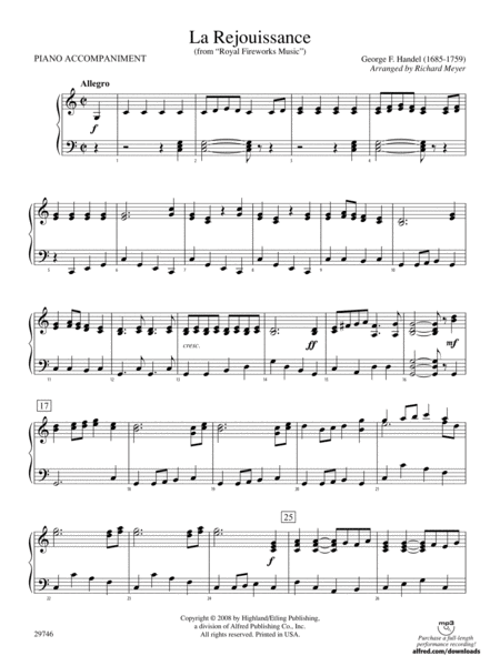 La Rejouissance (from Royal Fireworks Music): Piano Accompaniment