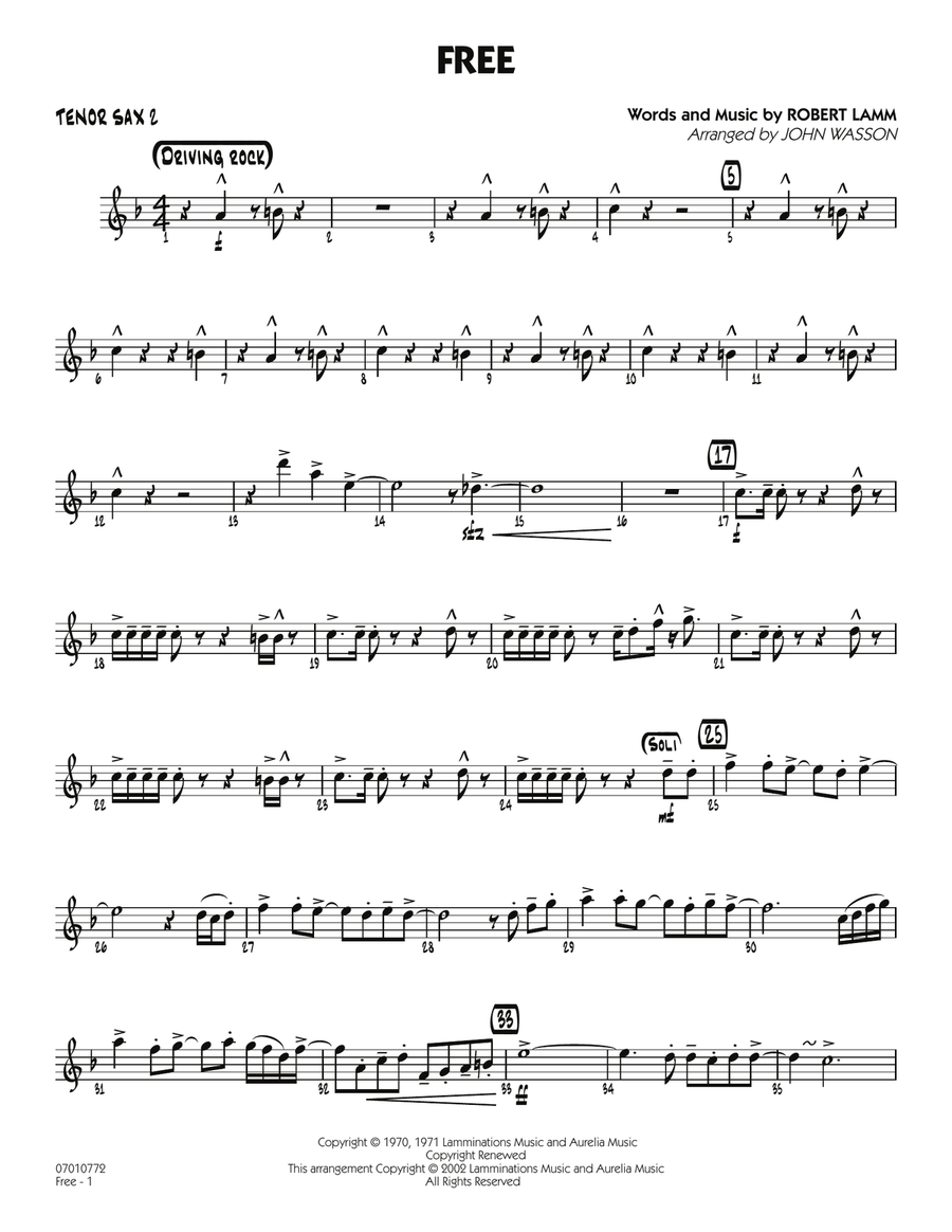 Free - Tenor Sax 2 Free - Tenor Sax 2 Jazz Ensemble scores gallery preview page 1
