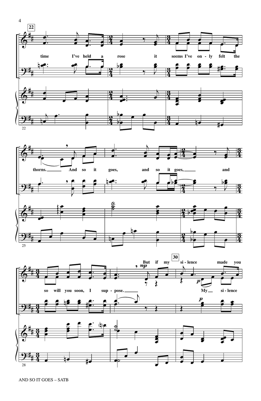 And So It Goes (arr. Audrey Snyder) 4-Part scores gallery preview page 3