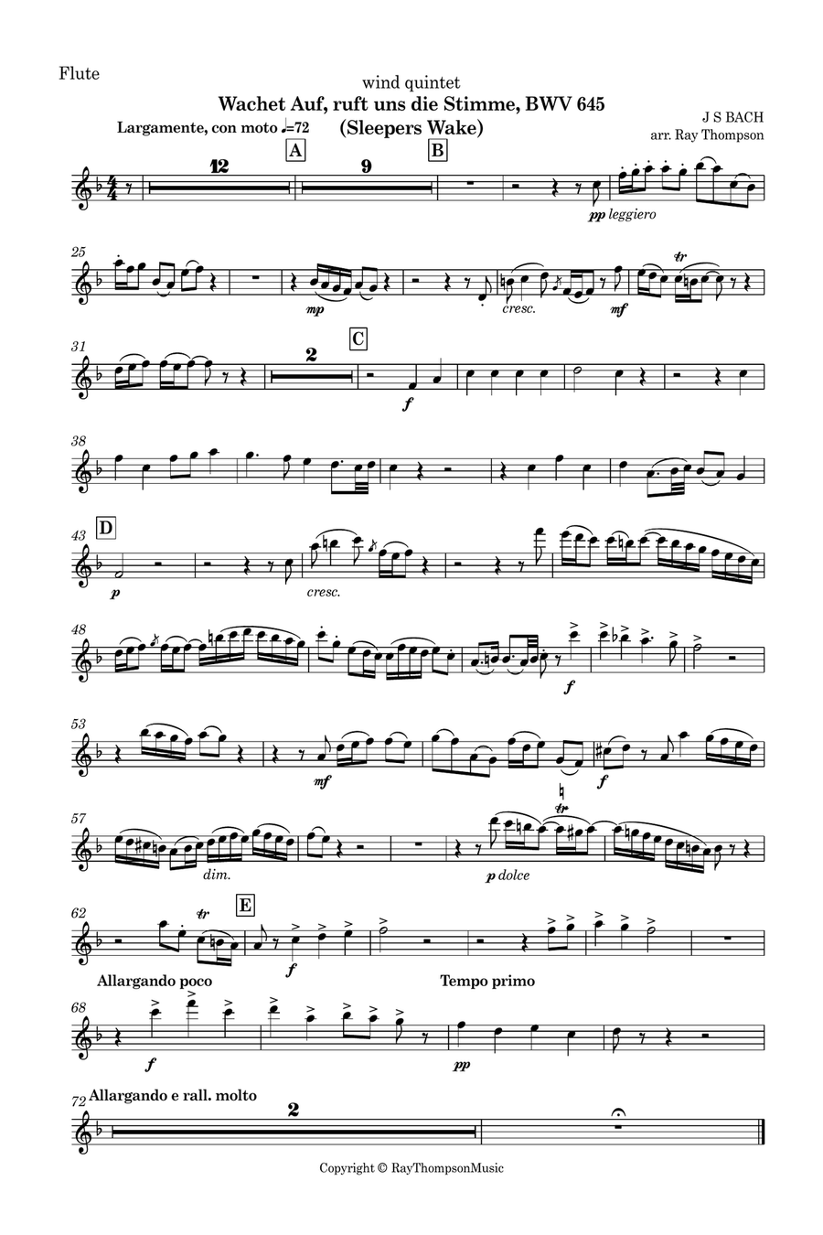 Bach: Wachet Auf (Sleepers Wake) from Cantata 140 - wind quintet Woodwind Quintet scores gallery preview page 6