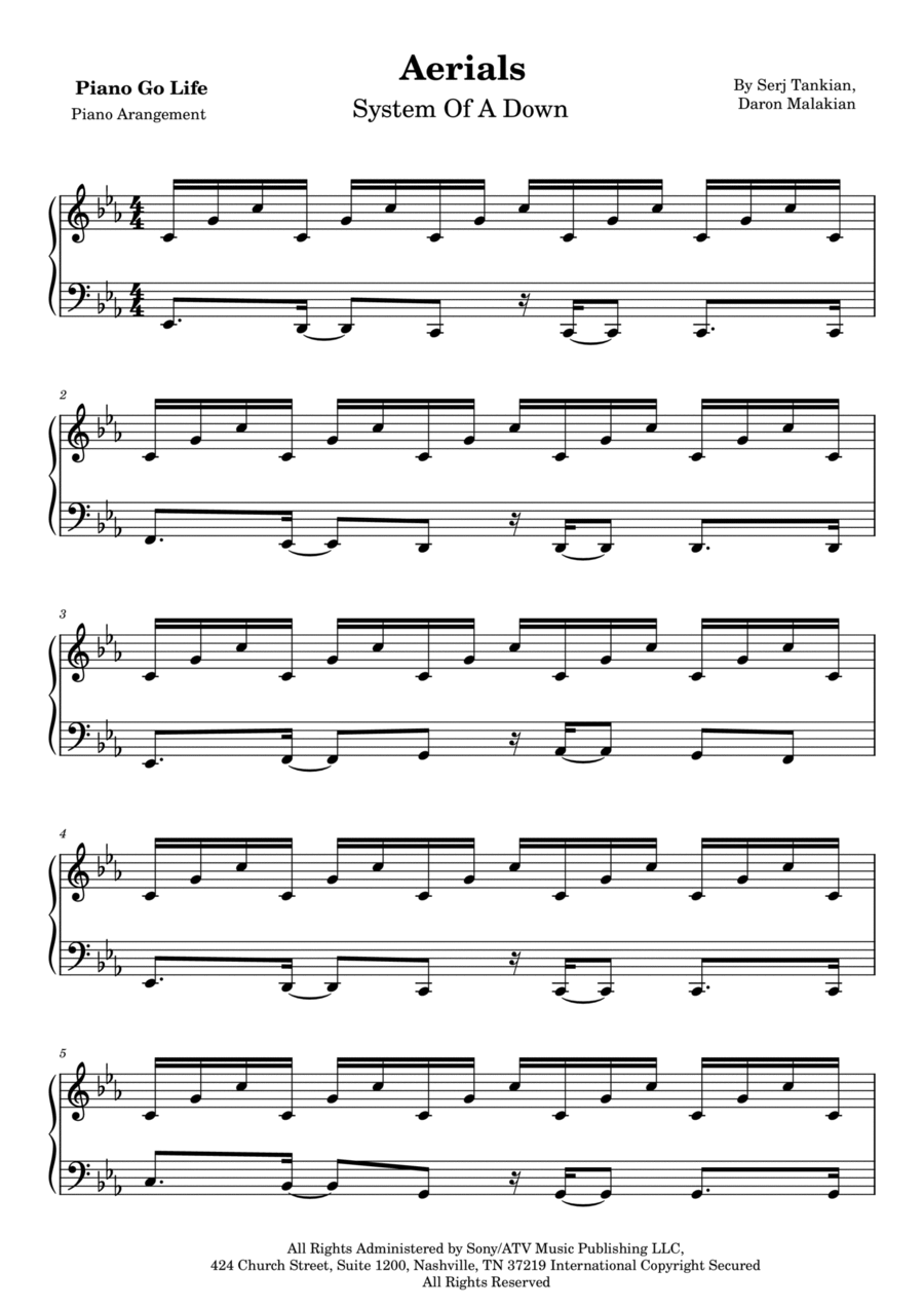 Aerials Piano Solo scores gallery preview page 1