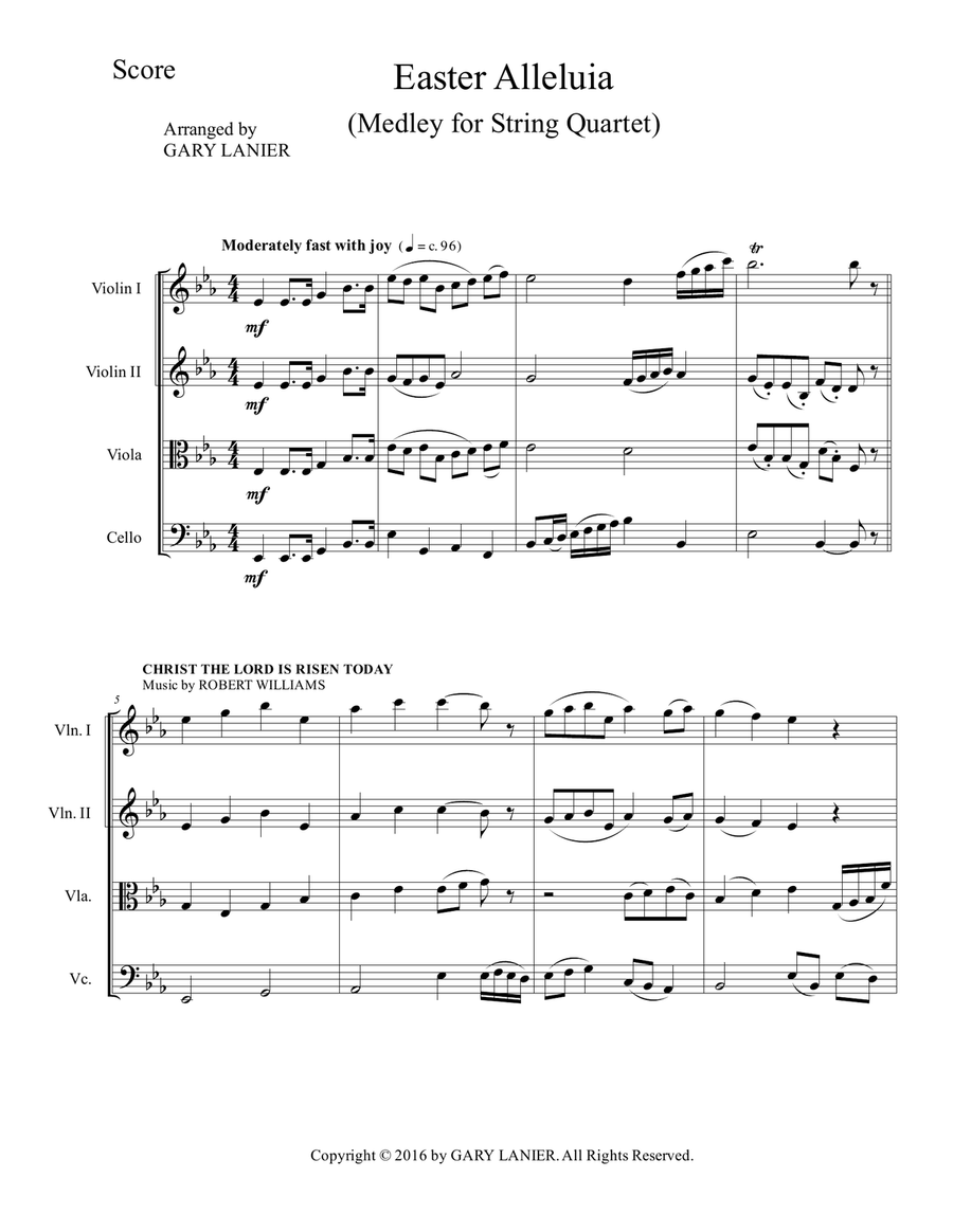 Gary Lanier: Easter Alleluia (String Quartet medley – Score & Parts) String Quartet scores gallery preview page 2