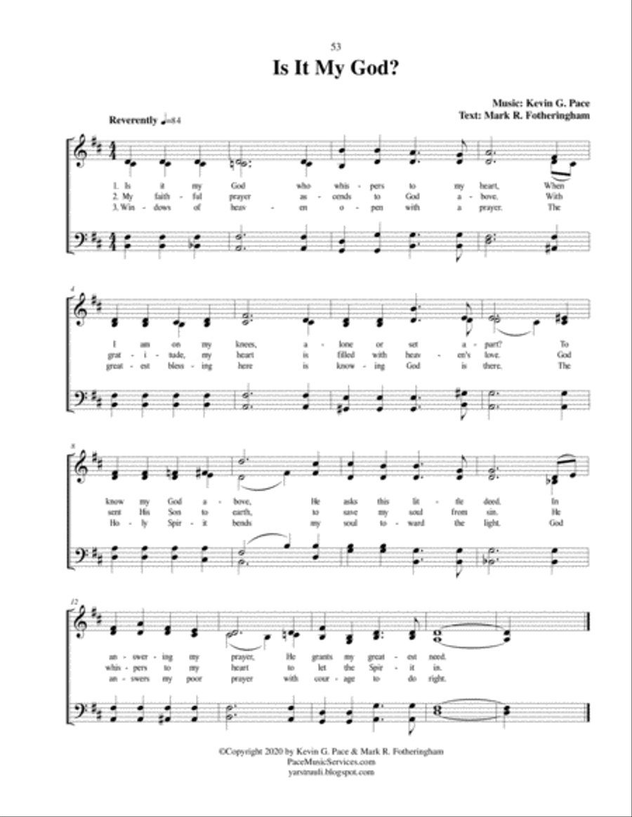 Is It My God? - a sacred hymn for SATB voices 4-Part scores gallery preview page 1