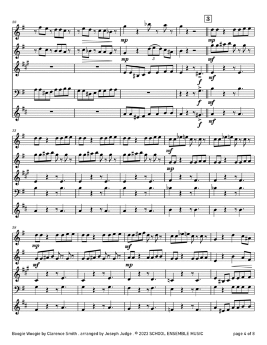 Boogie Woogie by Smith for Woodwind Quartet in Schools Woodwind Quartet scores gallery preview page 4