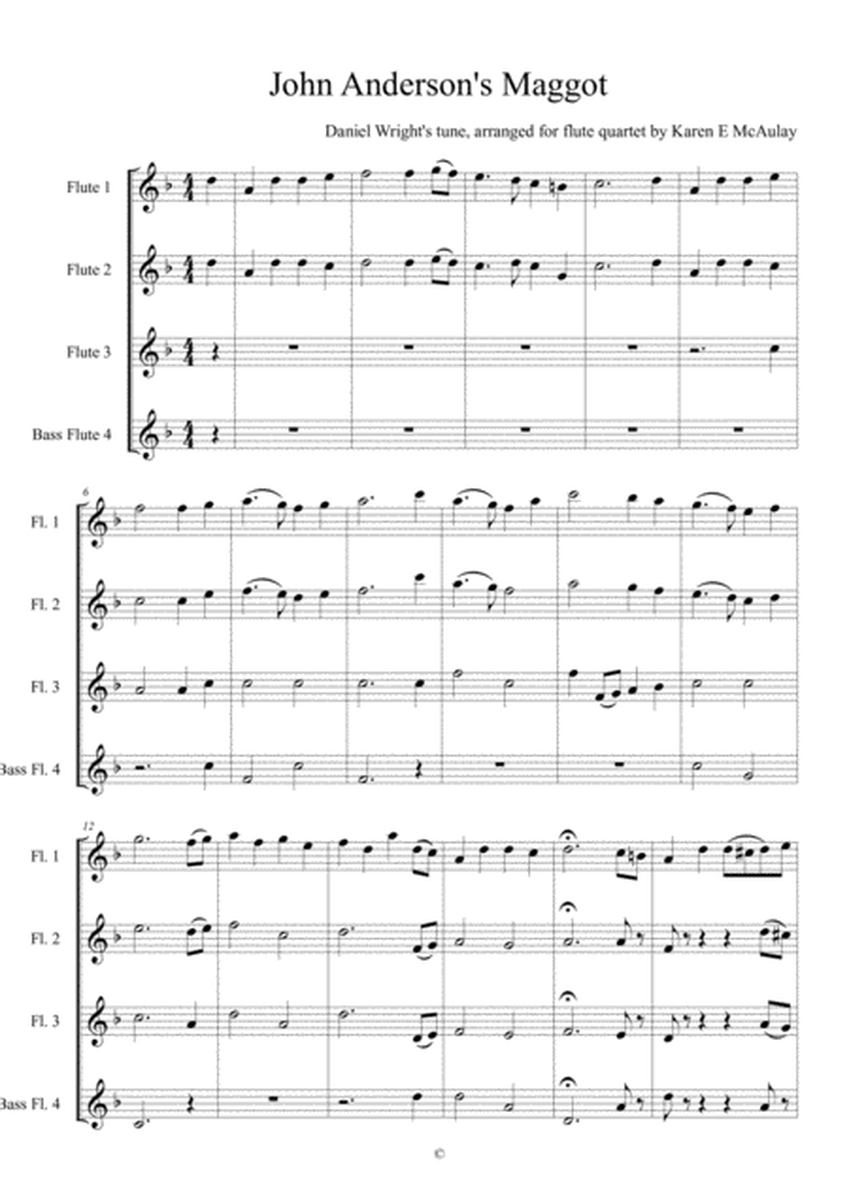 John Anderson's Maggot - variations on a Scottish folk tune, for flute quartet (3 flutes and bass fl image number null