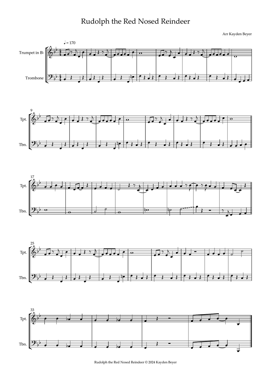 Rudolph the Red Nosed Reindeer Brass Duet scores gallery preview page 1