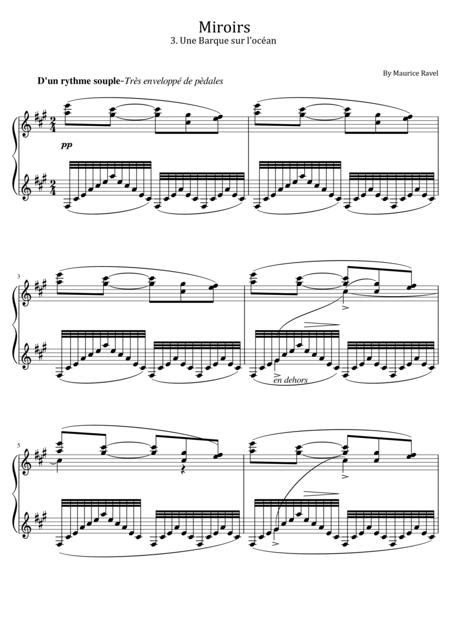 Ravel - Miroirs - 3. Une Barque sur l'océan - For Piano Solo Original Piano Solo scores gallery preview page 1