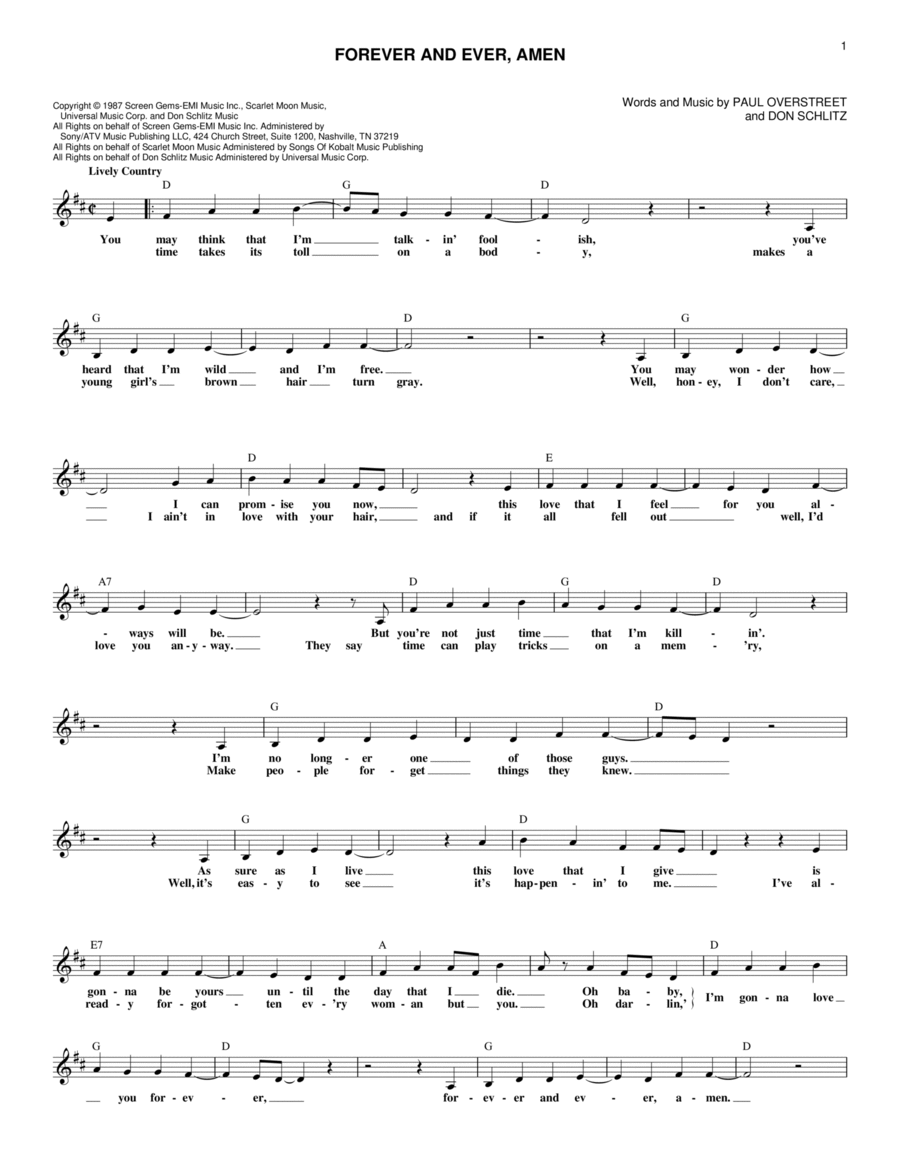 Forever And Ever, Amen Piano scores gallery preview page 1