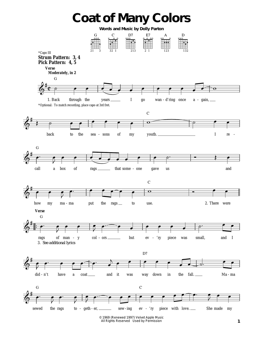 Coat Of Many Colors Acoustic Guitar scores gallery preview page 1