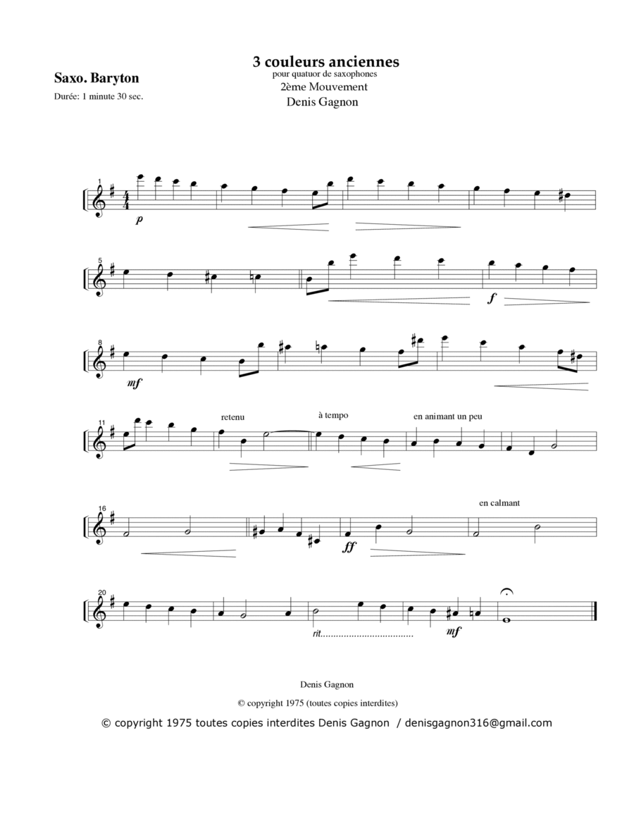 3 Couleurs anciennes / pour Quatuor de Saxophones / (2e Mouvement) Saxophone Quartet scores gallery preview page 1
