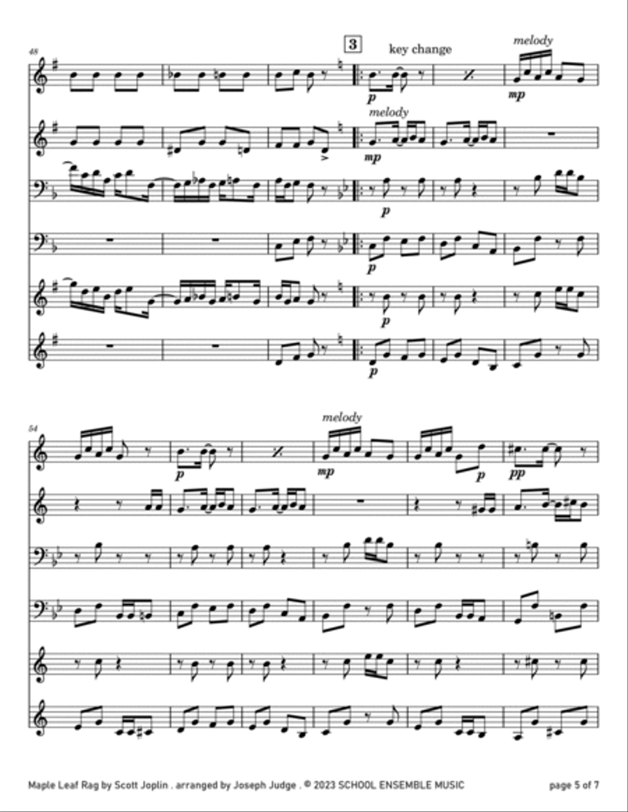 Maple Leaf Rag by Scott Joplin for Brass Quartet in Schools Brass Quartet scores gallery preview page 5