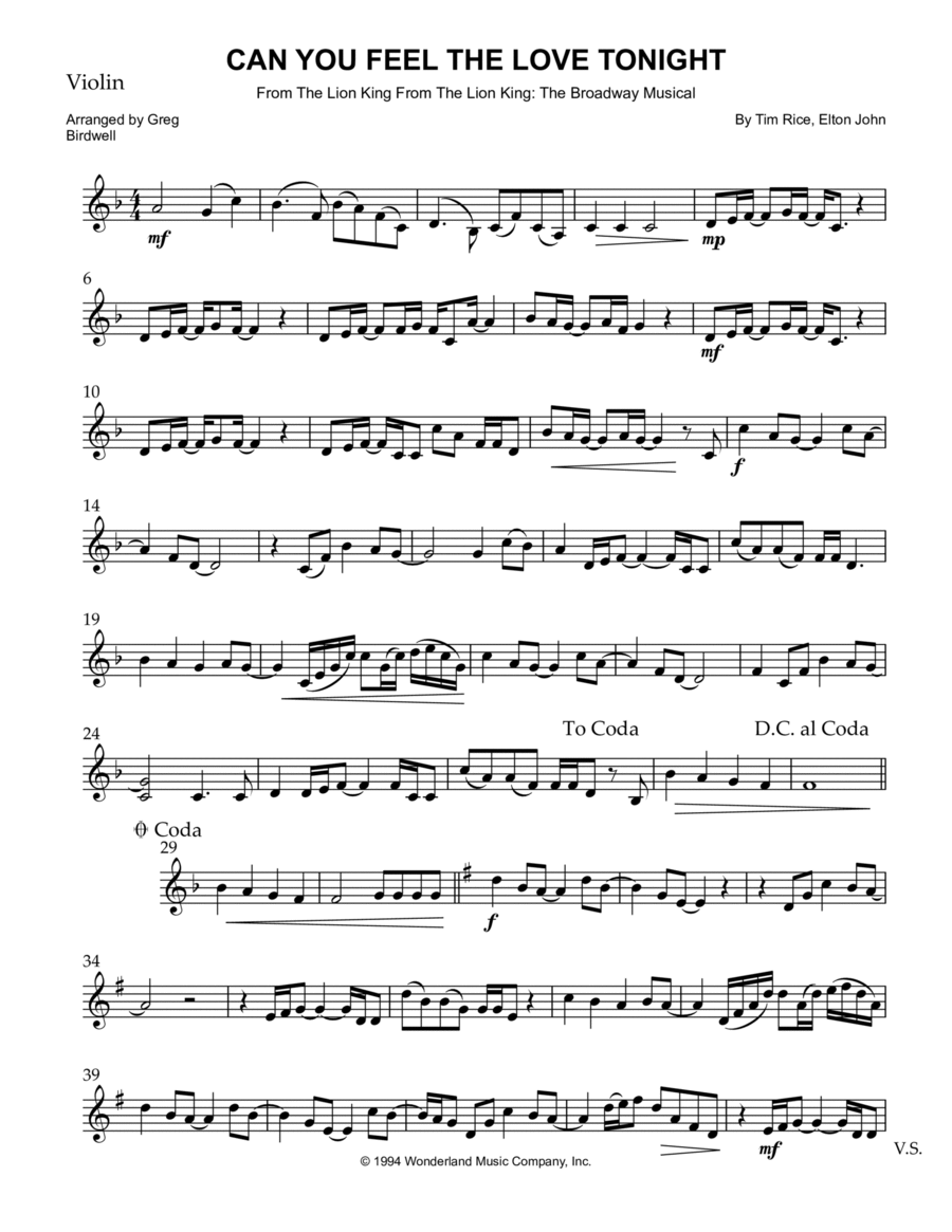 Can You Feel The Love Tonight Violin Solo scores gallery preview page 1