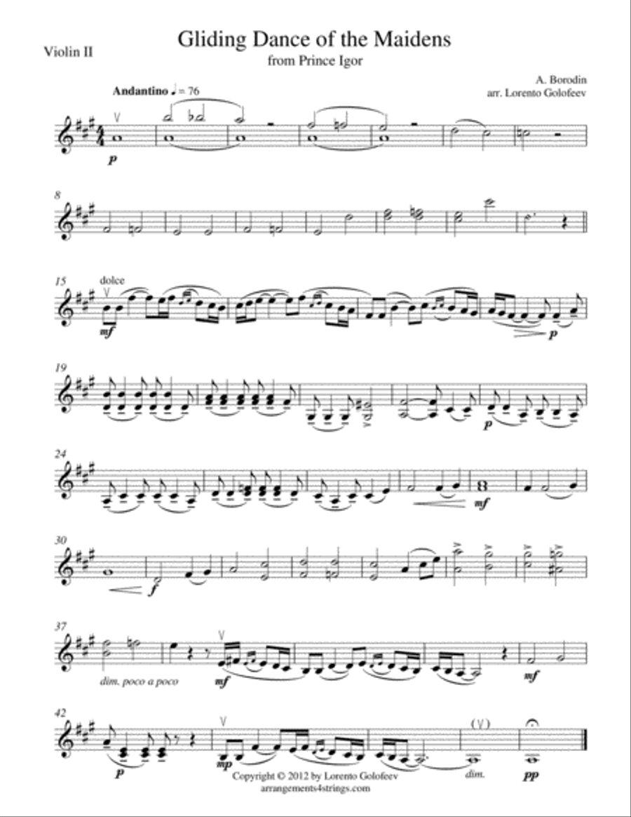 Gliding Dance of the Maidens from Prince Igor String Quartet scores gallery preview page 2