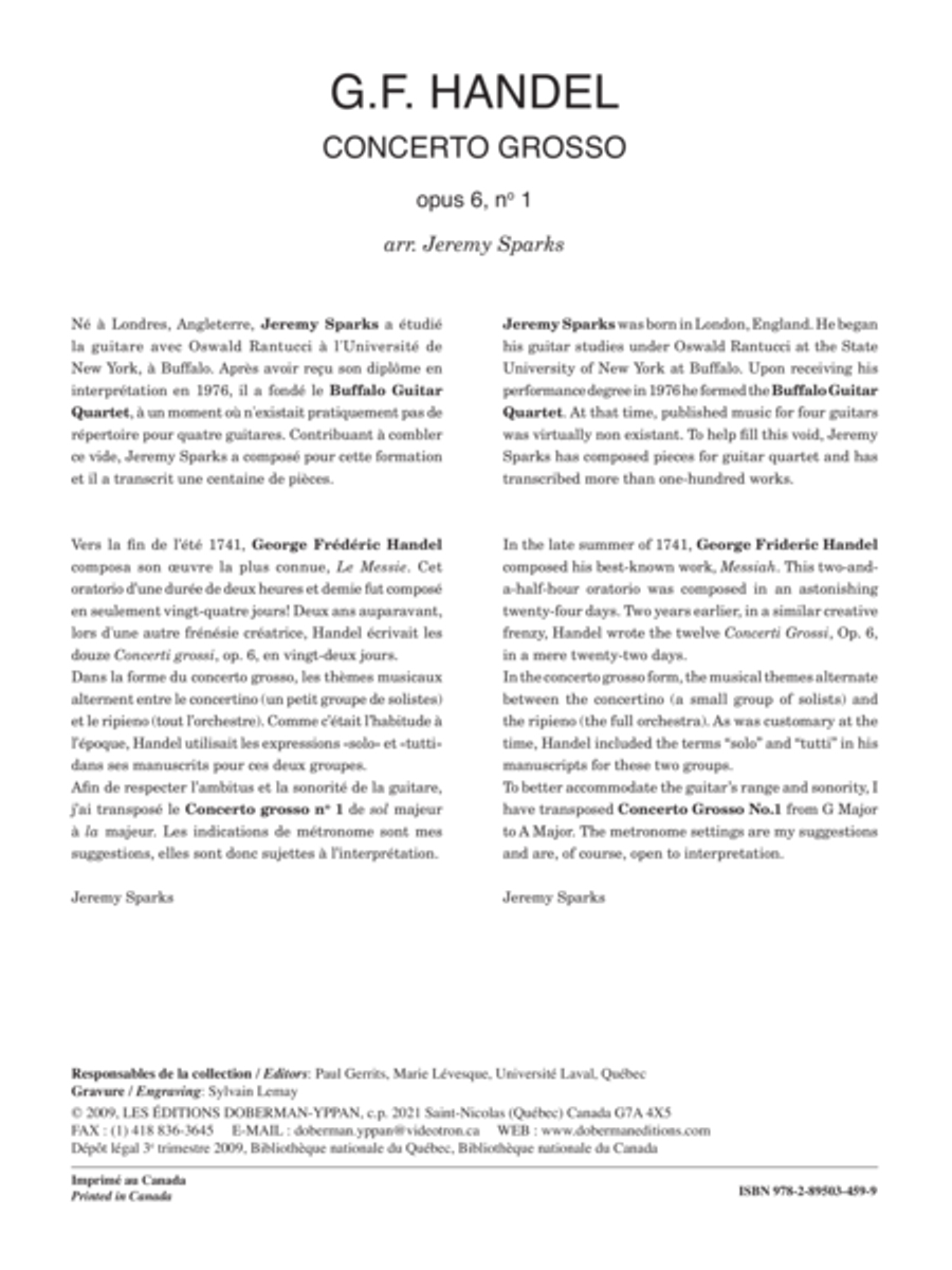 Concerto grosso, opus 6 no 1 Guitar Ensemble scores gallery preview page 1