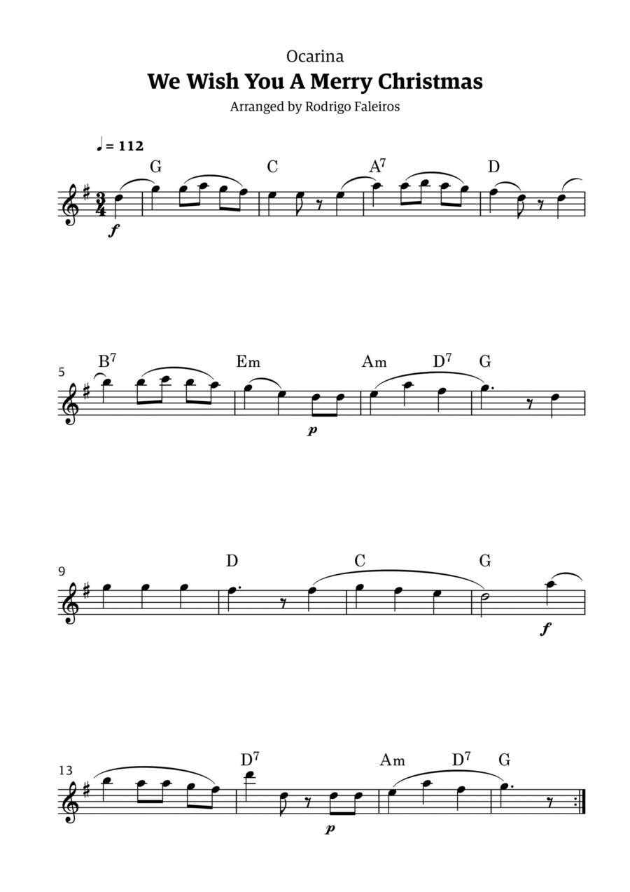 We Wish You a Merry Christmas (for solo ocarina) ocarina scores gallery preview page 1