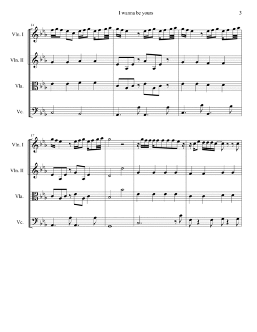 I Wanna Be Yours String Quartet scores gallery preview page 3