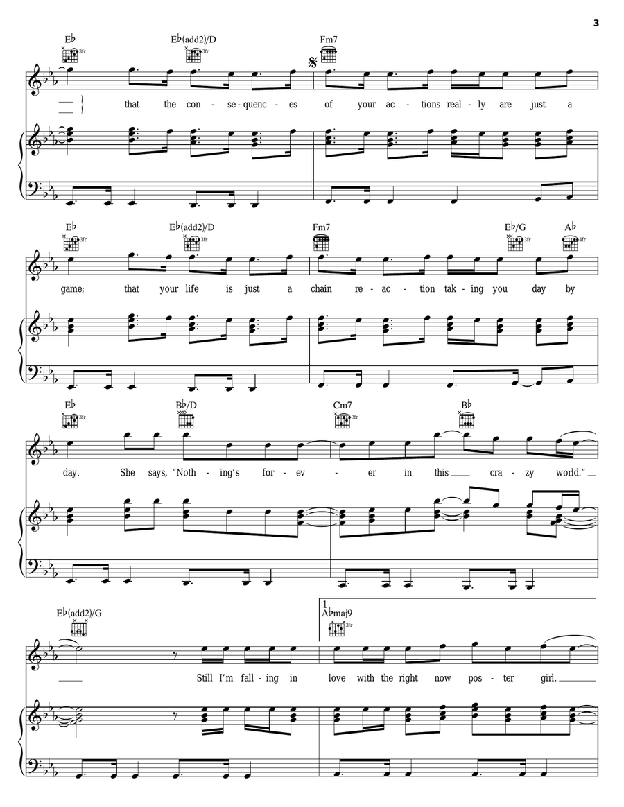 Poster Girl Piano, Vocal, Guitar scores gallery preview page 3