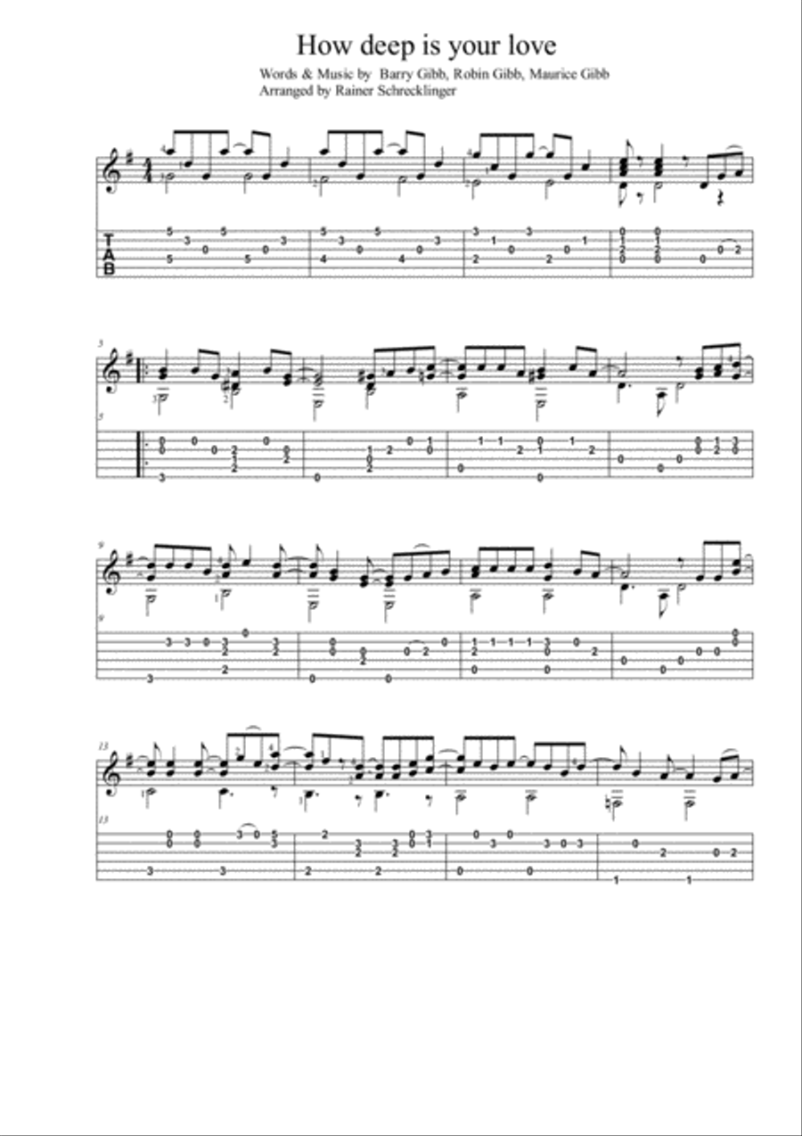 How Deep Is Your Love from the Motion Picture SATURDAY NIGHT FEVER Electric Guitar scores gallery preview page 1