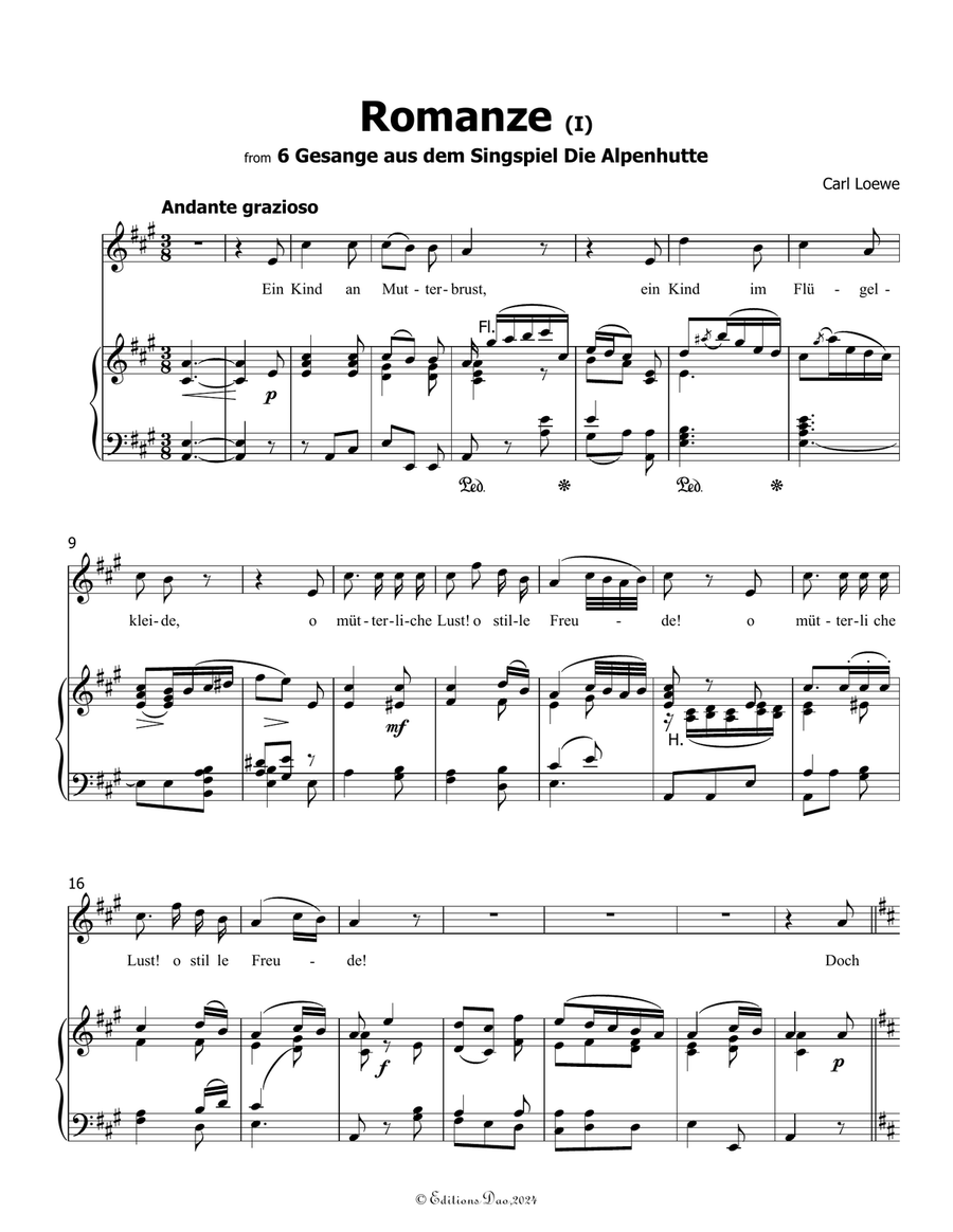 Romanze(I), by Carl Loewe, in A Major Piano, Vocal scores gallery preview page 3