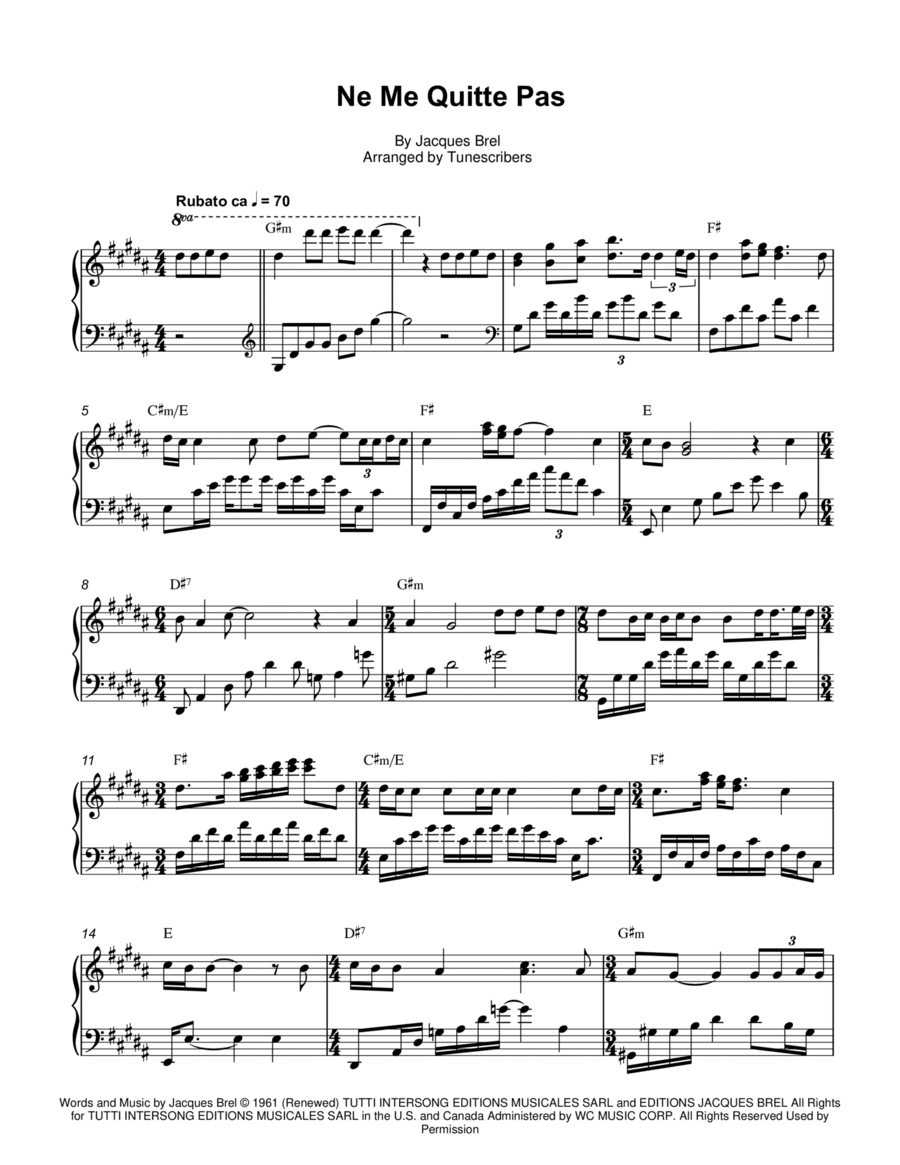 Ne Me Quitte Pas Piano Solo scores gallery preview page 1