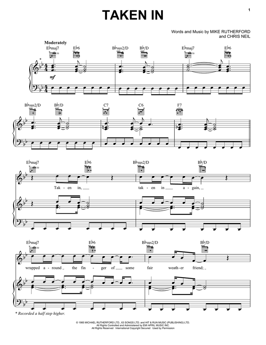 Taken In Piano, Vocal, Guitar scores gallery preview page 1